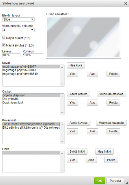 Slideshown Lisääminen Ja Muokkaaminen - Sisältöeditori | Opiferum - Ohjeet